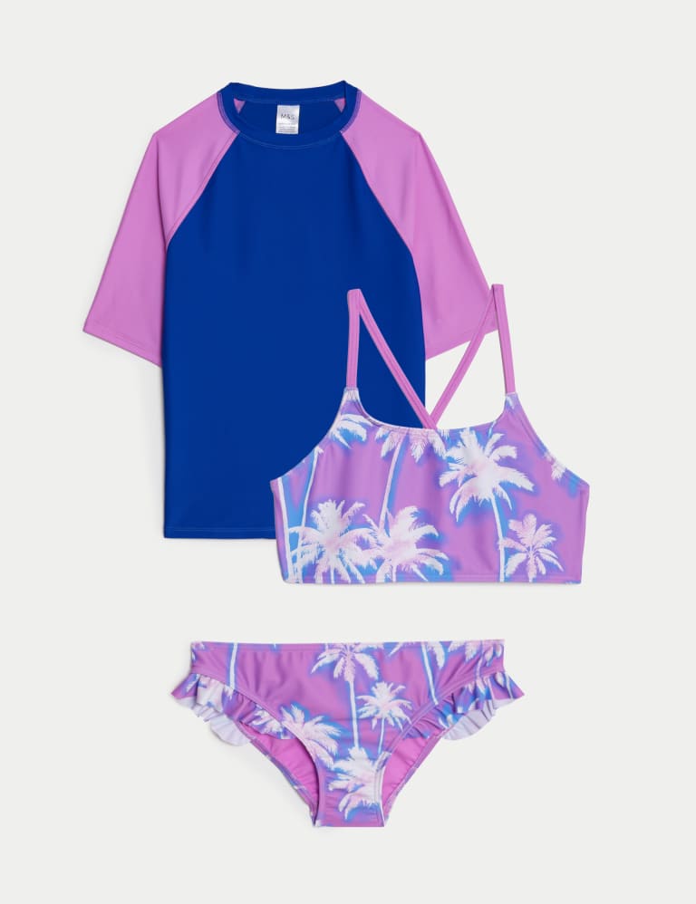 3pc Palm Print Swim Set (6-16 Yrs) 1 of 3