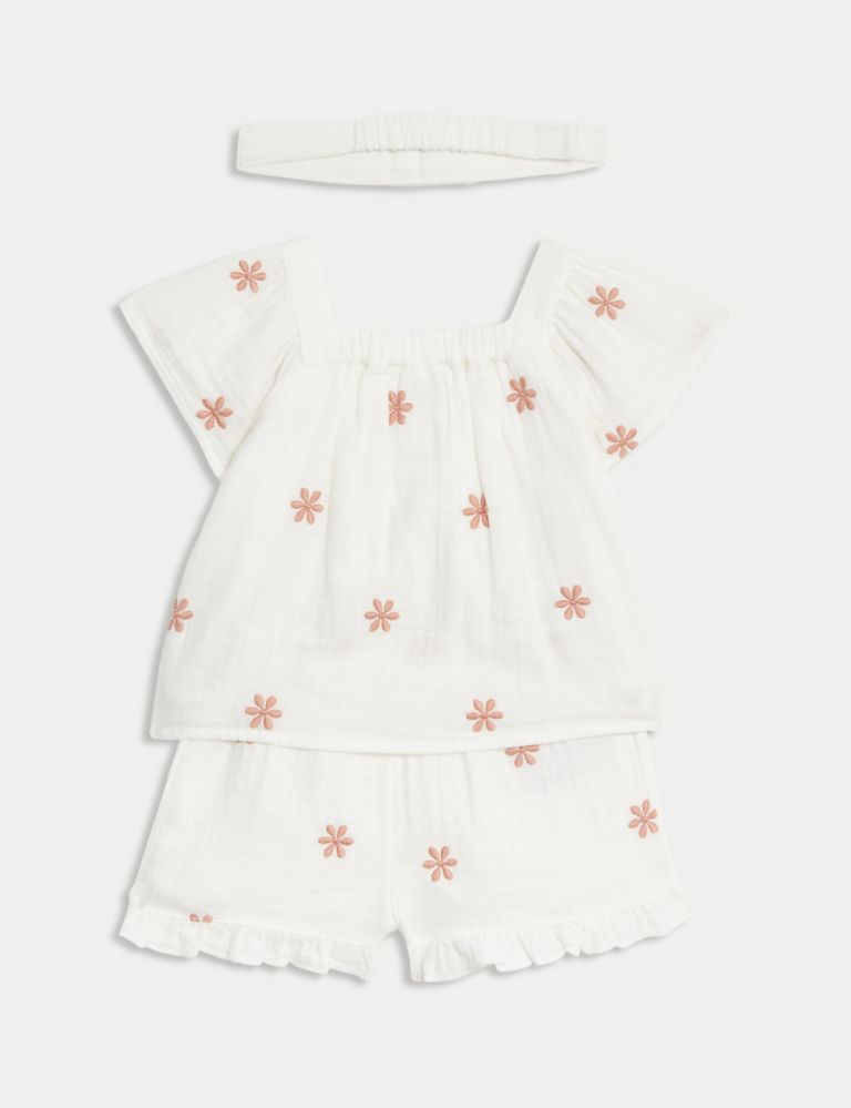 3pc Pure Cotton Floral Outfit (0-3 Yrs) 2 of 7