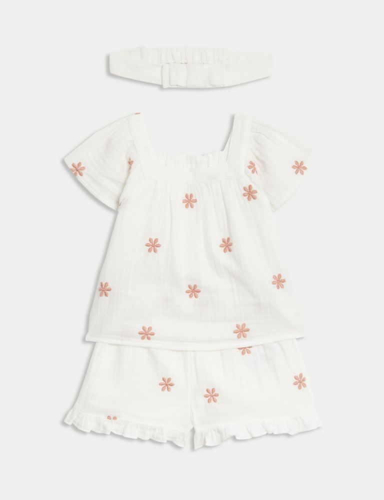 3pc Pure Cotton Floral Outfit (0-3 Yrs) 1 of 7