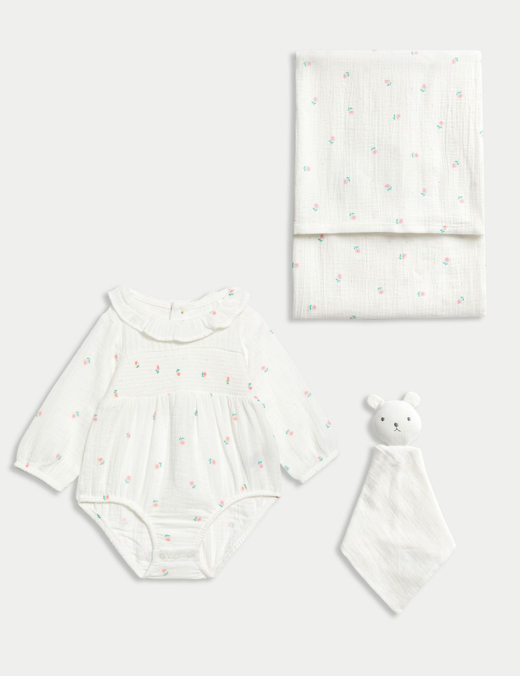 3pc Pure Cotton Floral Starter Gift Set (0-6 Mths) 1 of 3