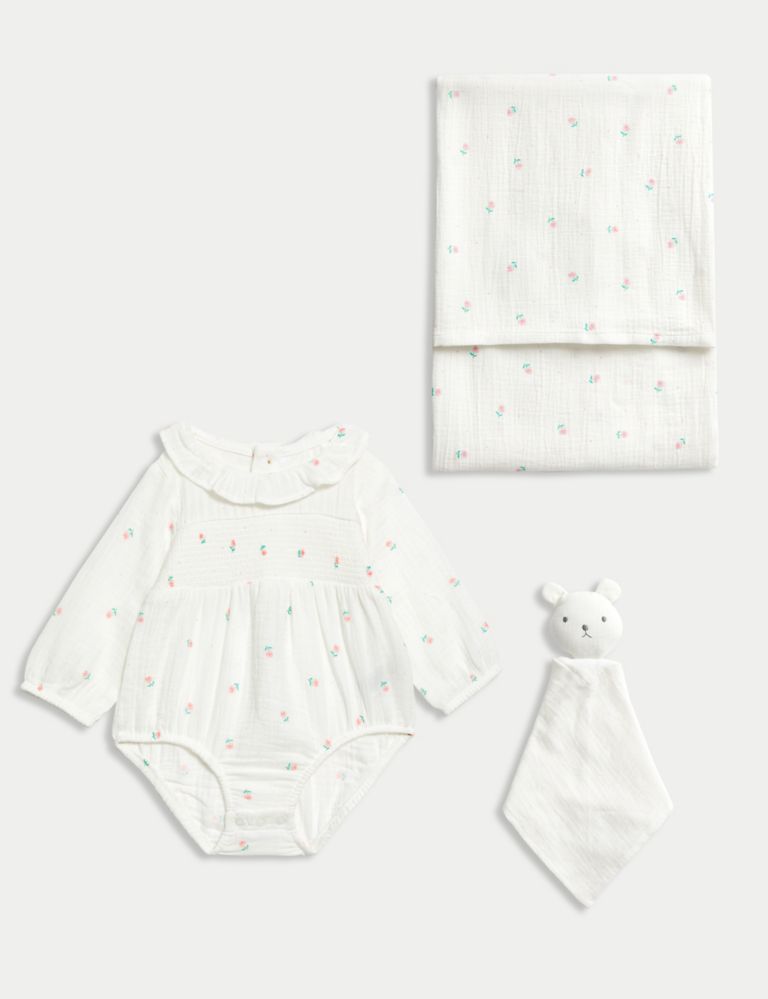 3pc Pure Cotton Floral Starter Gift Set (0-6 Mths) 2 of 3