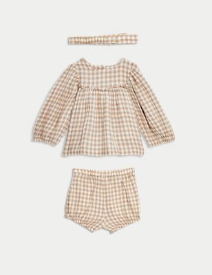3pc Pure Cotton Gingham Outfit (0-3 Yrs) Image 2 of 10
