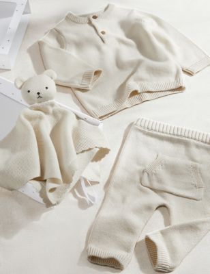 3pc Pure Cotton Knitted Outfit Gift Set (0-6 Mths) Image 1 of 2