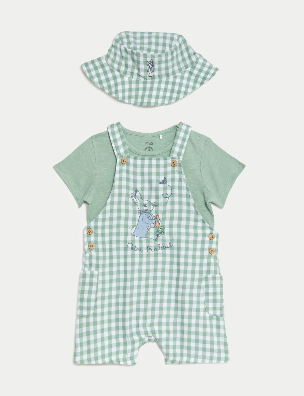 3pc Pure Cotton Peter Rabbit™ Gingham Outfit (0-3 Yrs) 1 of 9