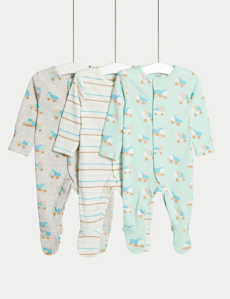 3pc Pure Cotton Tractor Sleepsuits (0-3 Yrs) 1 of 4