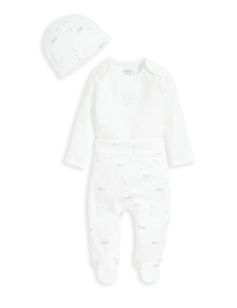 3pc Pure Cotton Whale Outfit (7lbs-6 Mths) 2 of 8