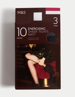 3pk 10 Denier Energising Sheer Tights Image 1 of 2