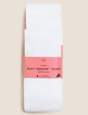 3pk Body Sensor Cotton Rich School Tights (314 Yrs) M&S Collection M&S