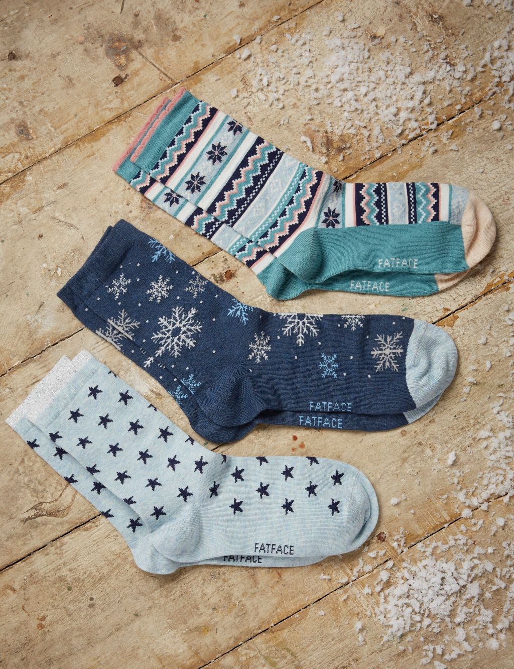 3pk Cotton Blend Festive Ankle High Socks | FatFace | M&S