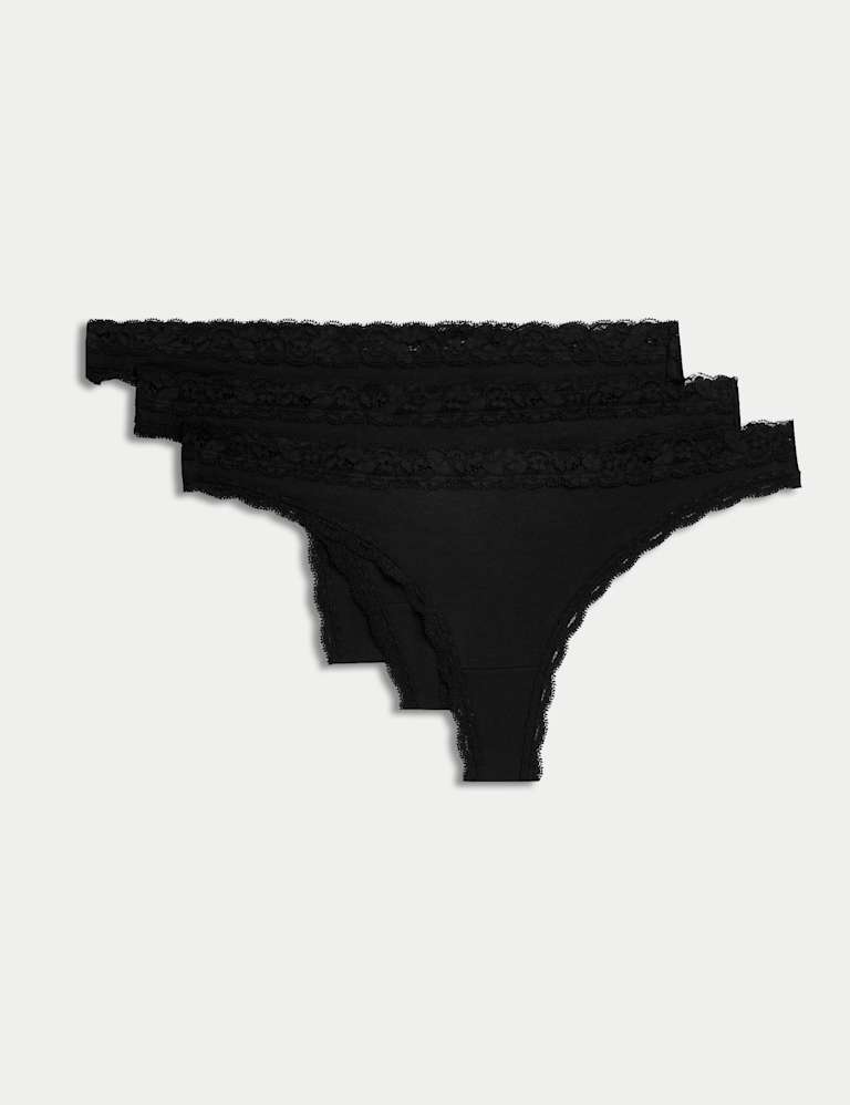 3pk Cotton Blend Thongs, M&S Collection