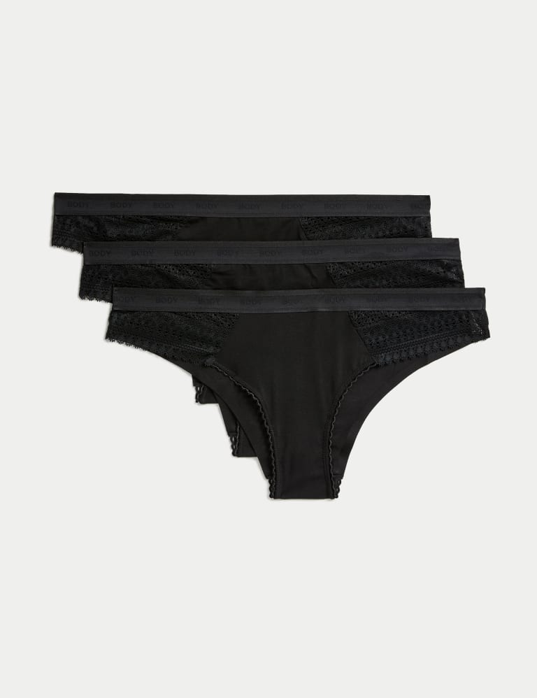 5 Pack Black Cotton Blend Brazilian Briefs