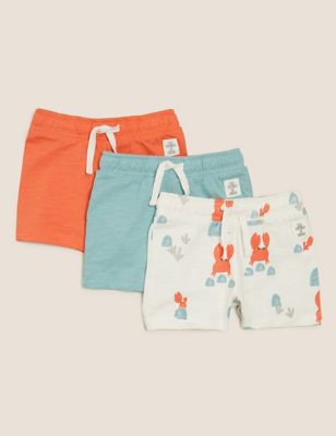 3pk Cotton Crab Print Shorts (0-3 Yrs) | M&S
