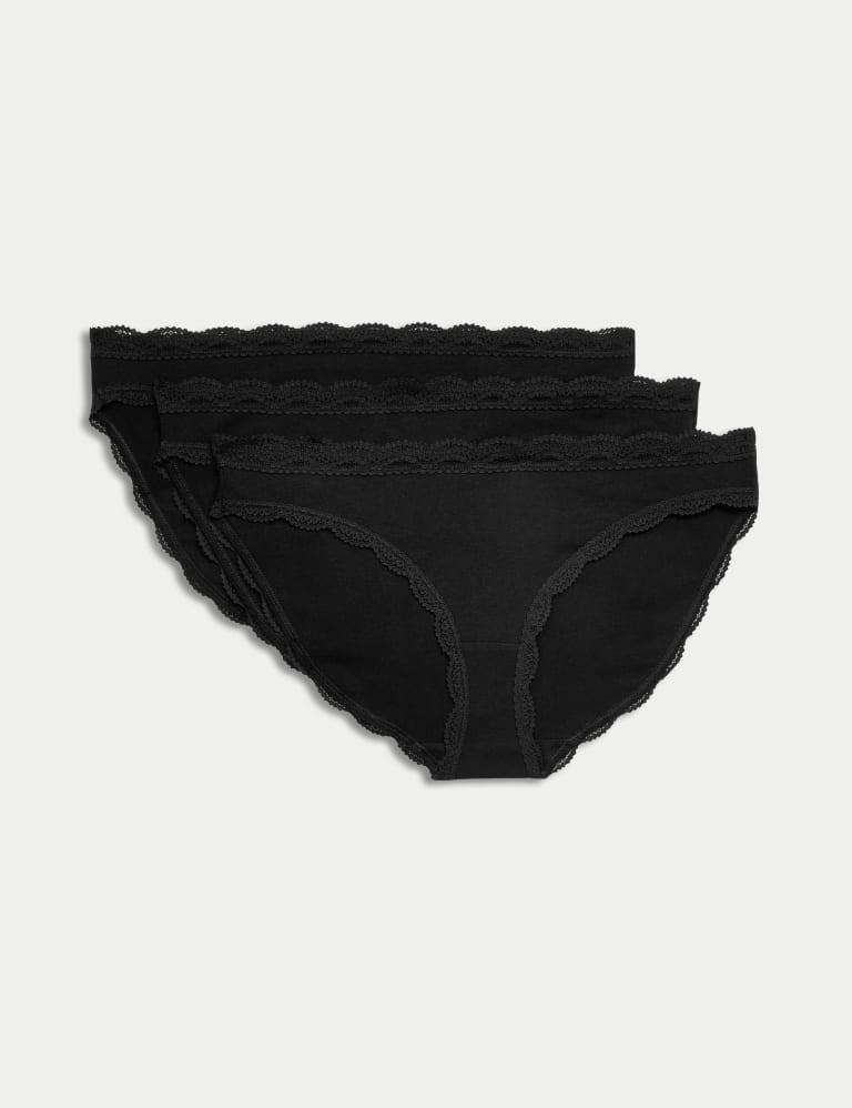 3pk Cotton Rich & Lace Bikini Knickers 1 of 6