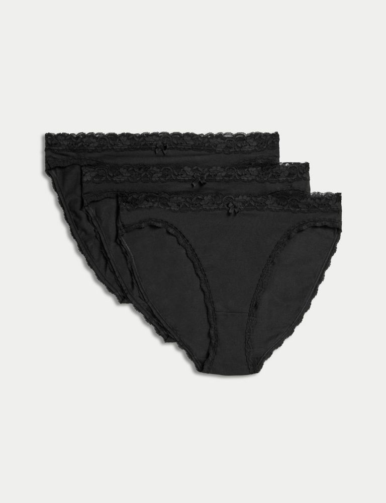 3pk Cotton Rich & Lace High Leg Knickers, M&S Collection