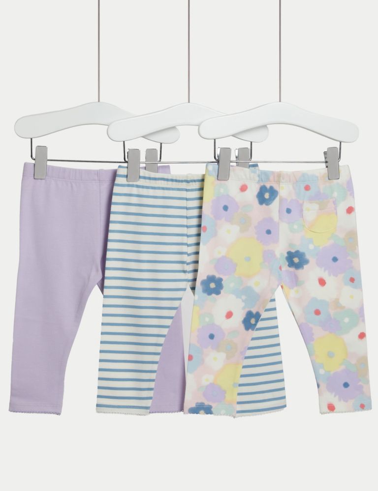 3pk Cotton Rich Assorted Leggings (0-3 Yrs), M&S Collection