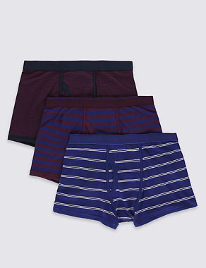 3pk Cotton Rich Cool & Fresh™ Blackcurrant Striped Trunks with StayNEW™ Image 2 of 3