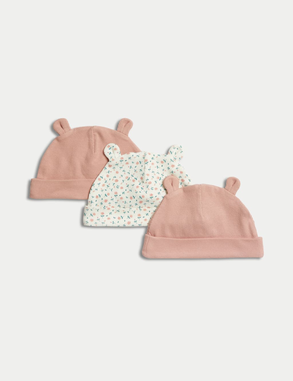 3pk Cotton Rich Ear Hats (0-1 Yrs) 1 of 2