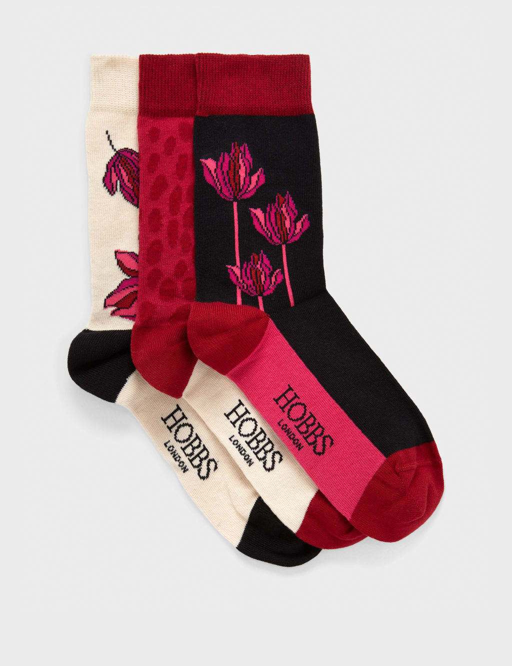 3pk Cotton Rich Floral Ankle High Socks HOBBS M&S