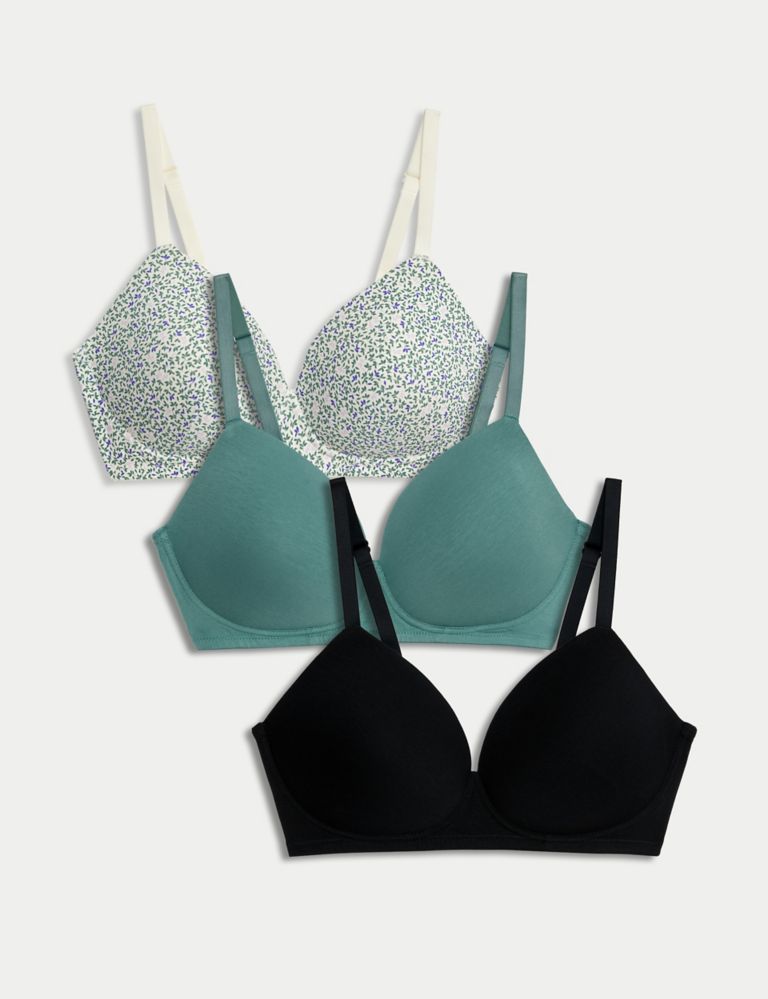 3pk Cotton Rich Non Wired T-Shirt Bras (A-E), M&S Collection