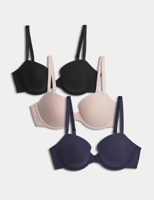 3pk Cotton Rich Wired Balcony Bras A-E, M&S Collection