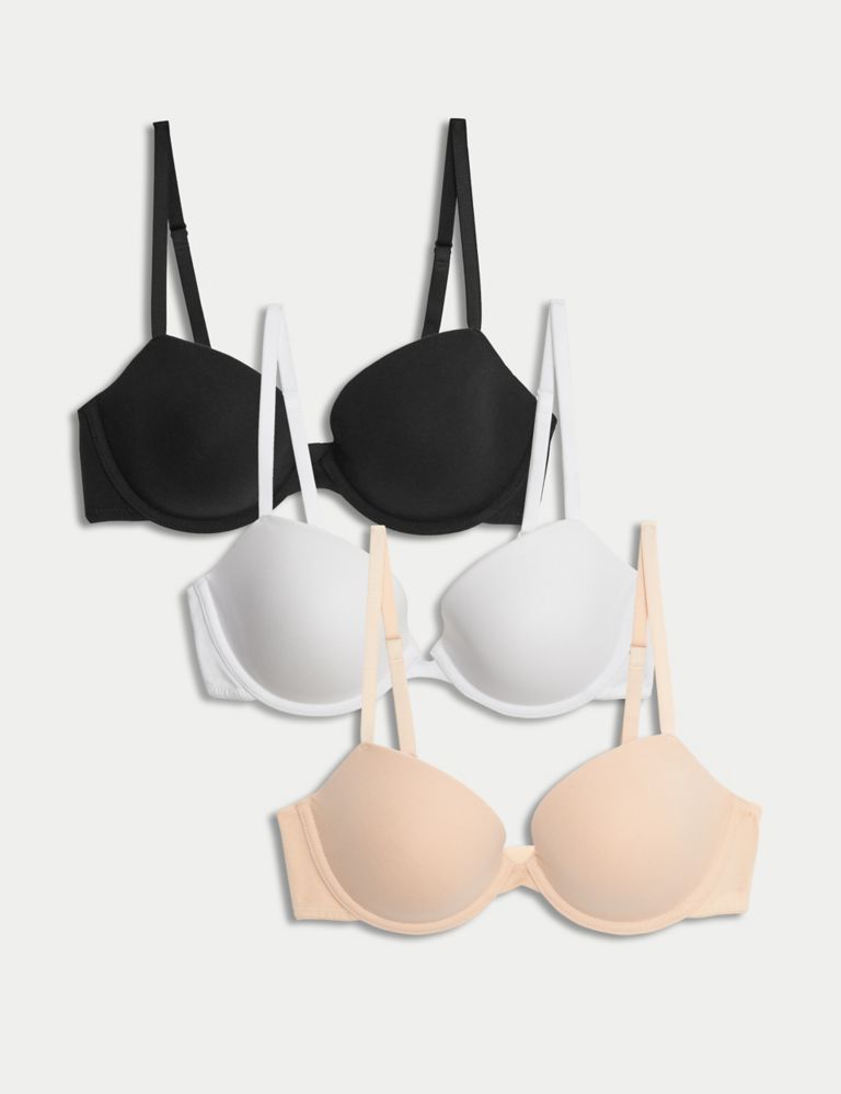 3pk Cotton Rich Wired Balcony Bras A-E, M&S Collection