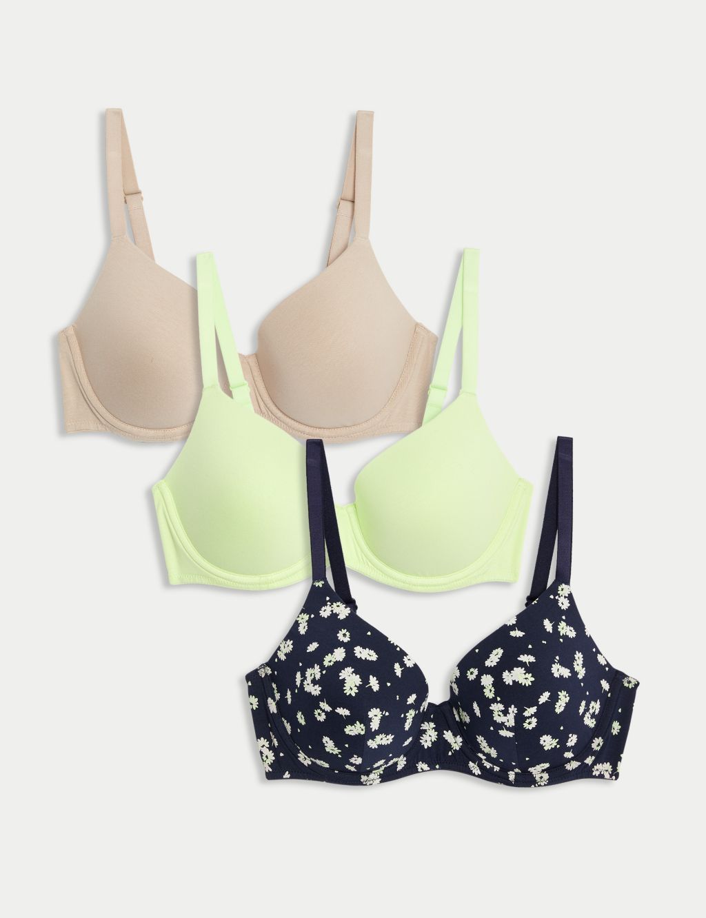 3pk Cotton Rich Non Wired T-Shirt Bras A-E, M&S Collection