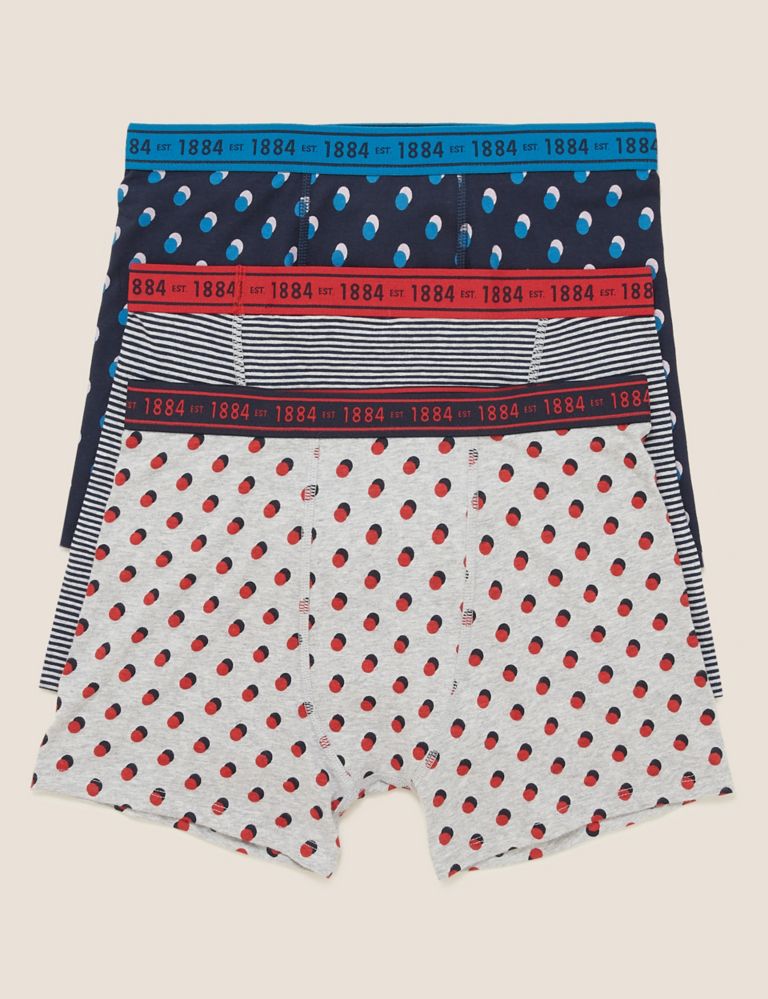 3pk Cotton with Lycra® Patterned Trunks (6-16 Yrs) 1 of 1