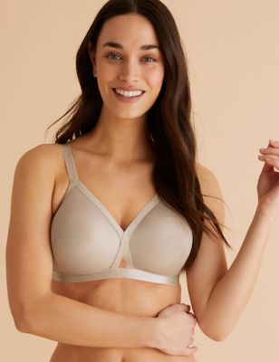 M&S Full Cup Bra Non-Wired Total Support Embroidered Crossover 40A Natural BNWT