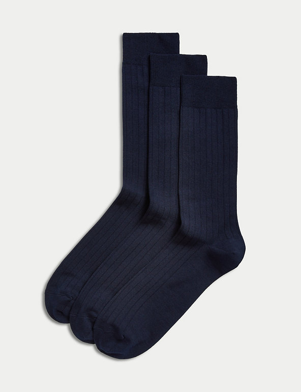 3pk Egyptian Cotton Rich Ribbed Socks Image 1 of 2