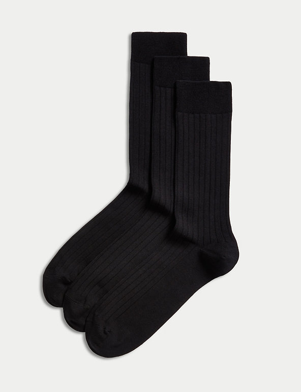 3pk Egyptian Cotton Rich Ribbed Socks Image 1 of 2