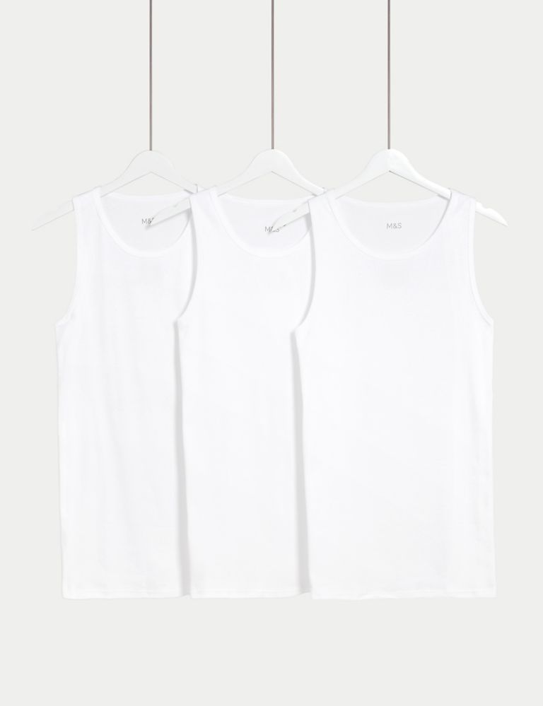 3pk Essential Cotton Sleeveless Vests, M&S Collection