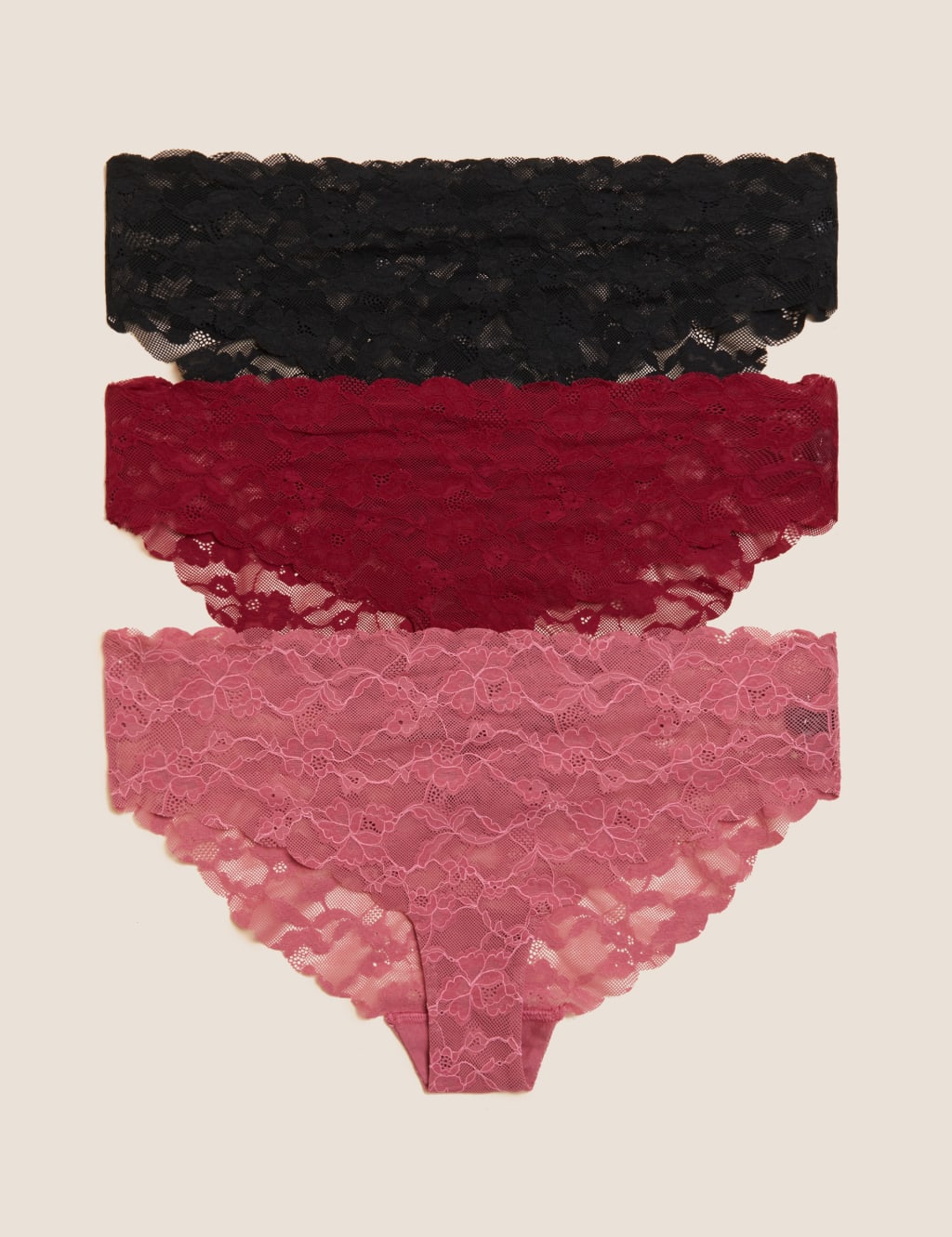 3pk Free Cut Lace Brazilian Knickers M&S Collection M&S