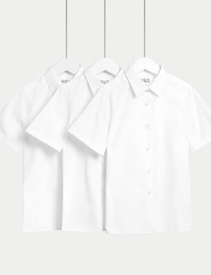 3pk Girls' Plus Fit Easy Iron School Shirts (4-18 Yrs) Image 2 of 5