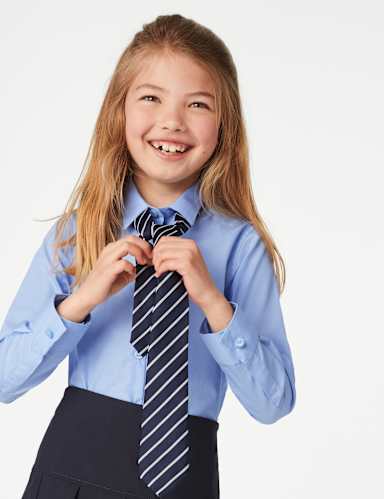 3pk Girls' Slim Fit Easy Iron School Shirts (2-16 Yrs) 1 of 5