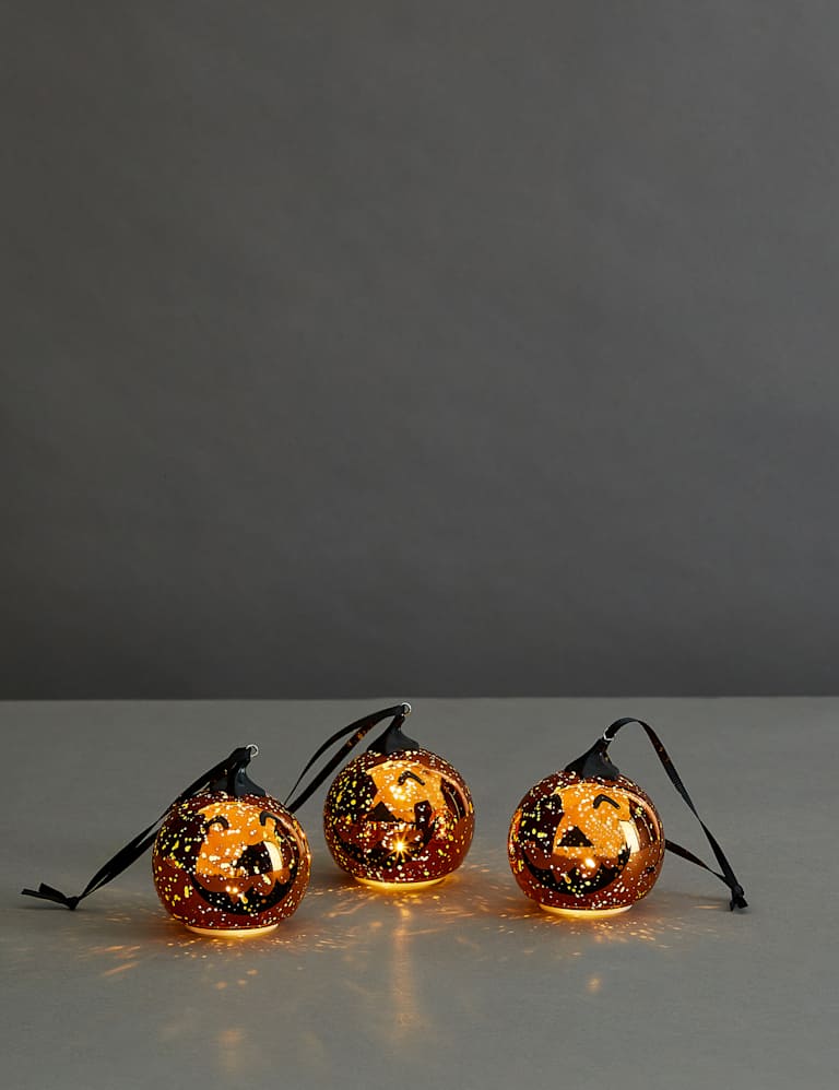 3pk Halloween Pumpkin Light Up Baubles M&S Collection M&S