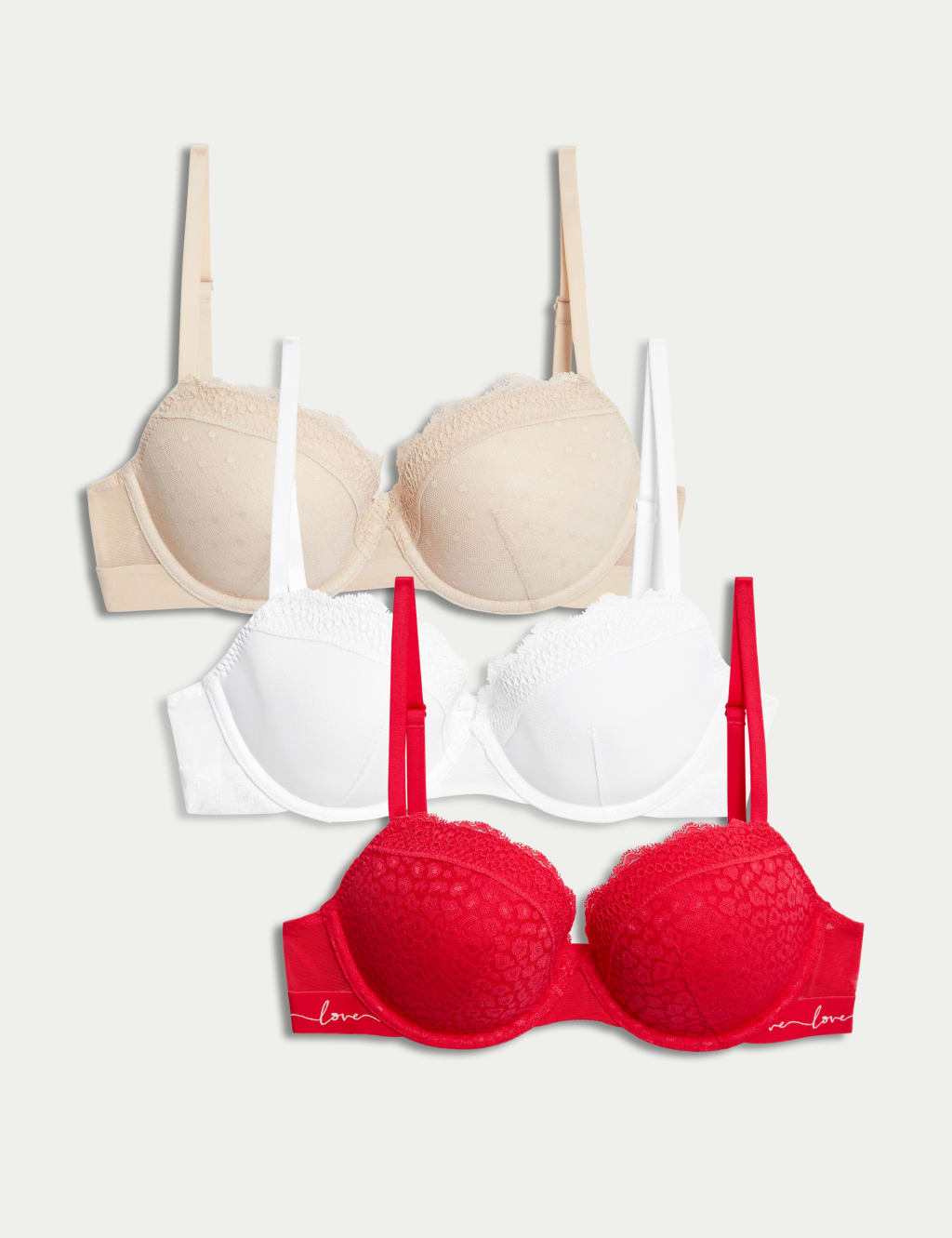 3pk Lace Mesh Wired Balcony Bras A E