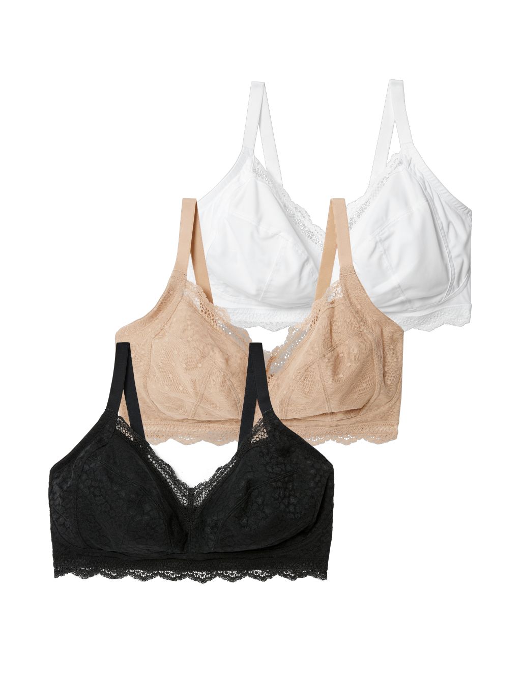 3pk Lace Trim Non Wired Bralettes F-H 6 of 8
