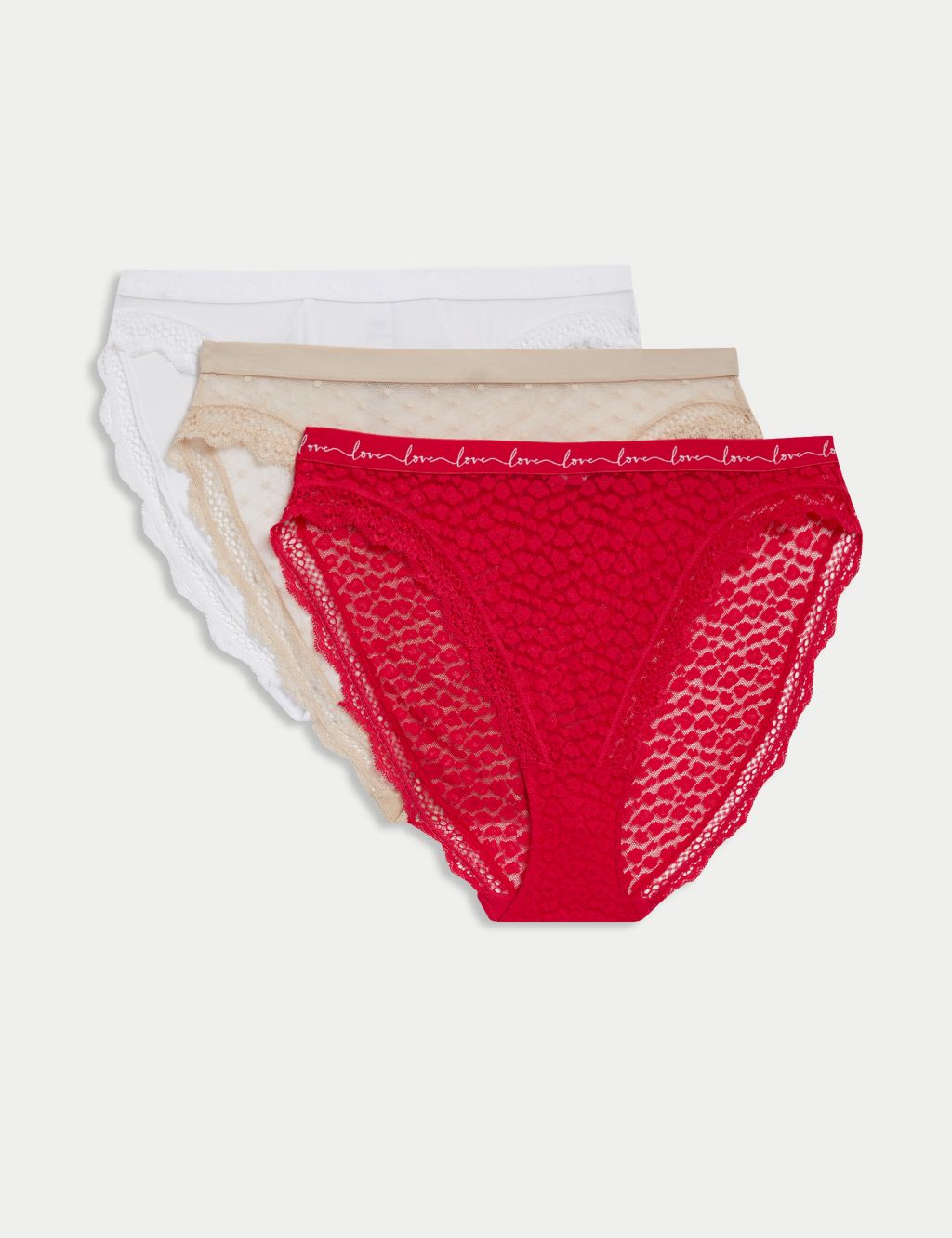 3pk Mesh & Lace High Leg Knickers, M&S Collection