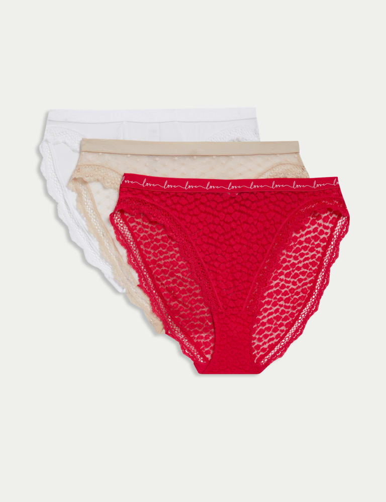 3pk Mesh & Lace High Leg Knickers 1 of 6