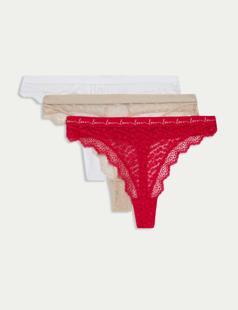 3pk Mesh & Lace Thongs 1 of 6