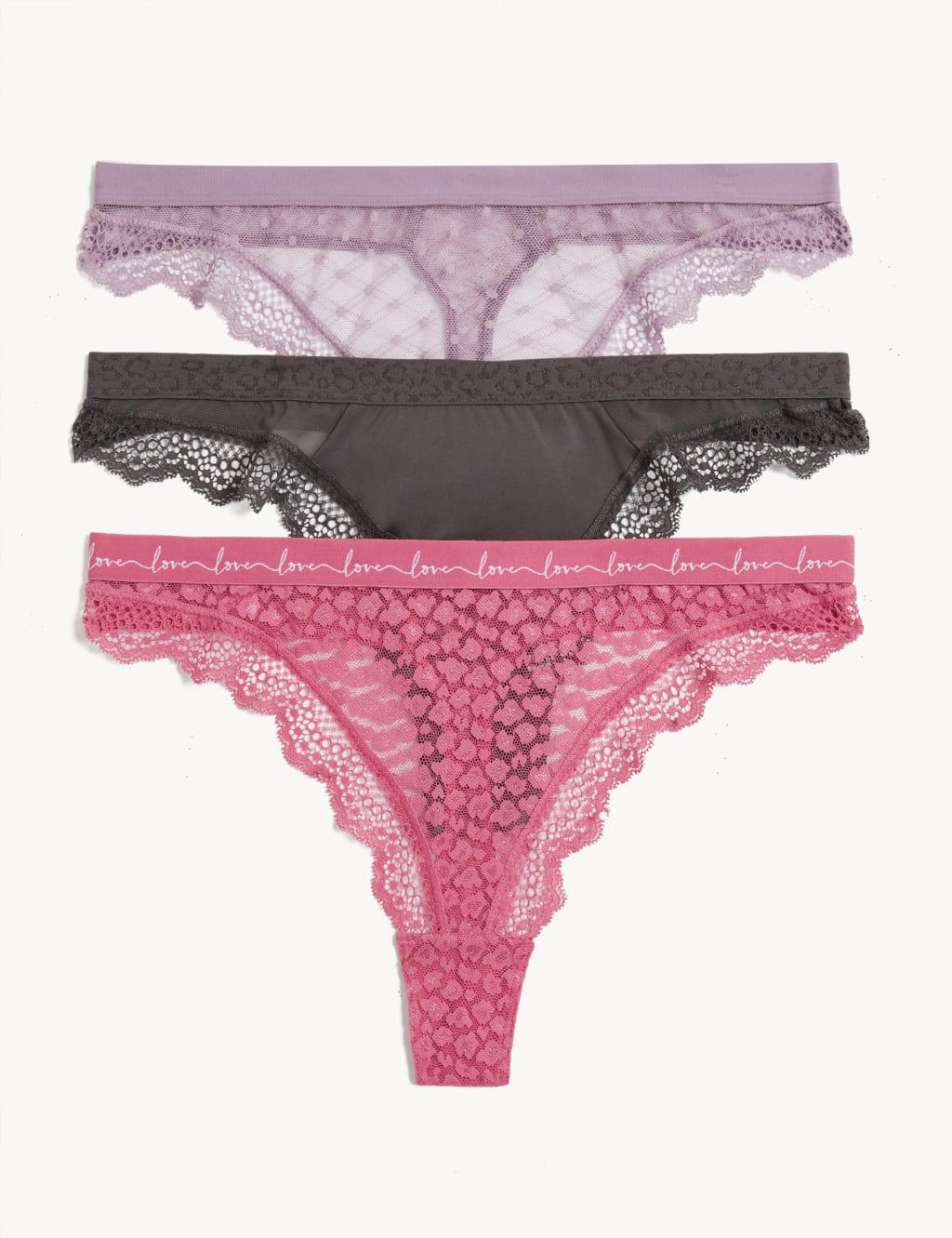 3pk Mesh & Lace Thongs M&S Collection M&S
