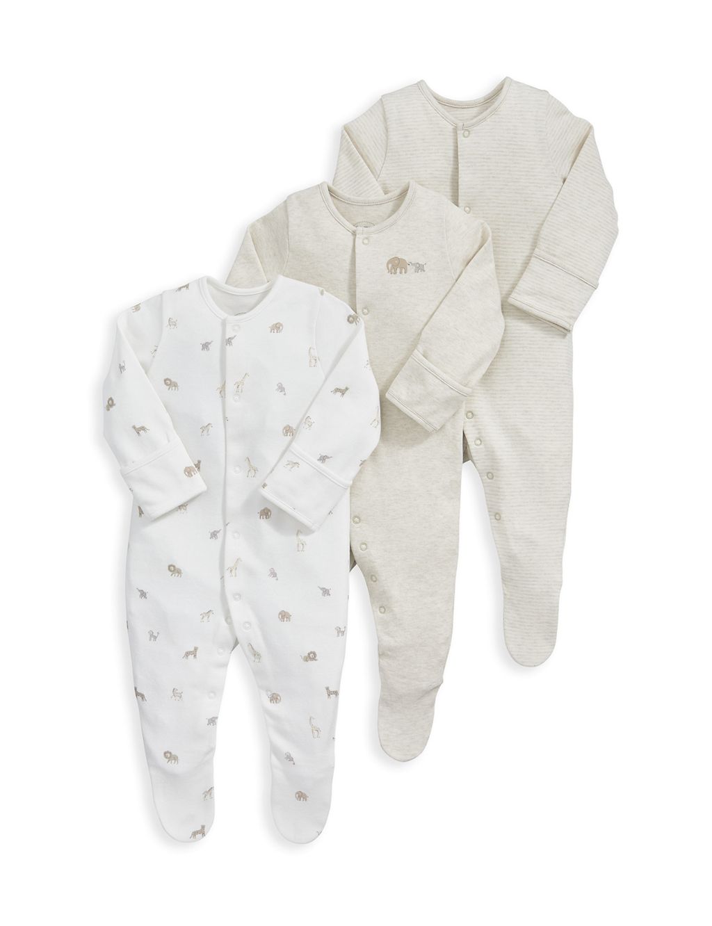 3pk Pure Cotton Animal & Striped Sleepsuits (7lbs-24 Mths) 2 of 2