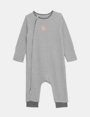 3pk Pure Cotton Bear & Striped Sleepsuits (6½lbs-3 Yrs) Image 2 of 4
