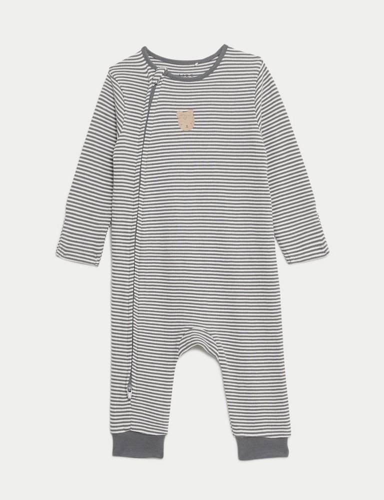 3pk Pure Cotton Bear & Striped Sleepsuits (6½lbs-3 Yrs) 2 of 4