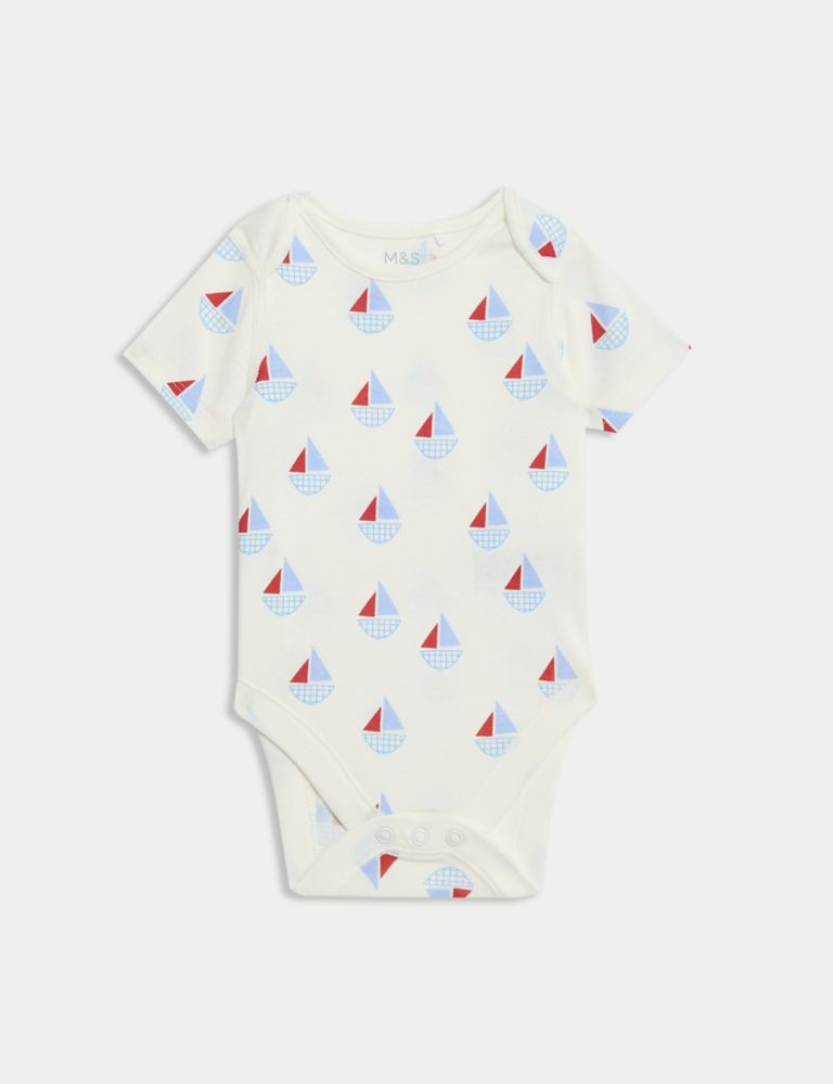 3pk Pure Cotton Boat Bodysuits (0-3 Yrs) 2 of 4