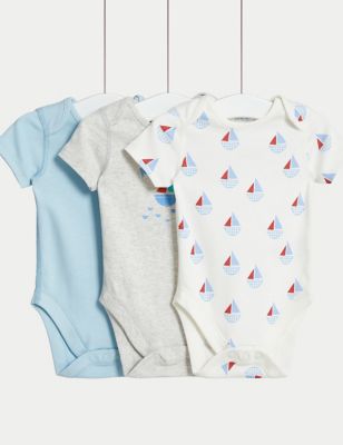 3pk Pure Cotton Boat Bodysuits (6½lbs-3 Yrs) Image 2 of 4