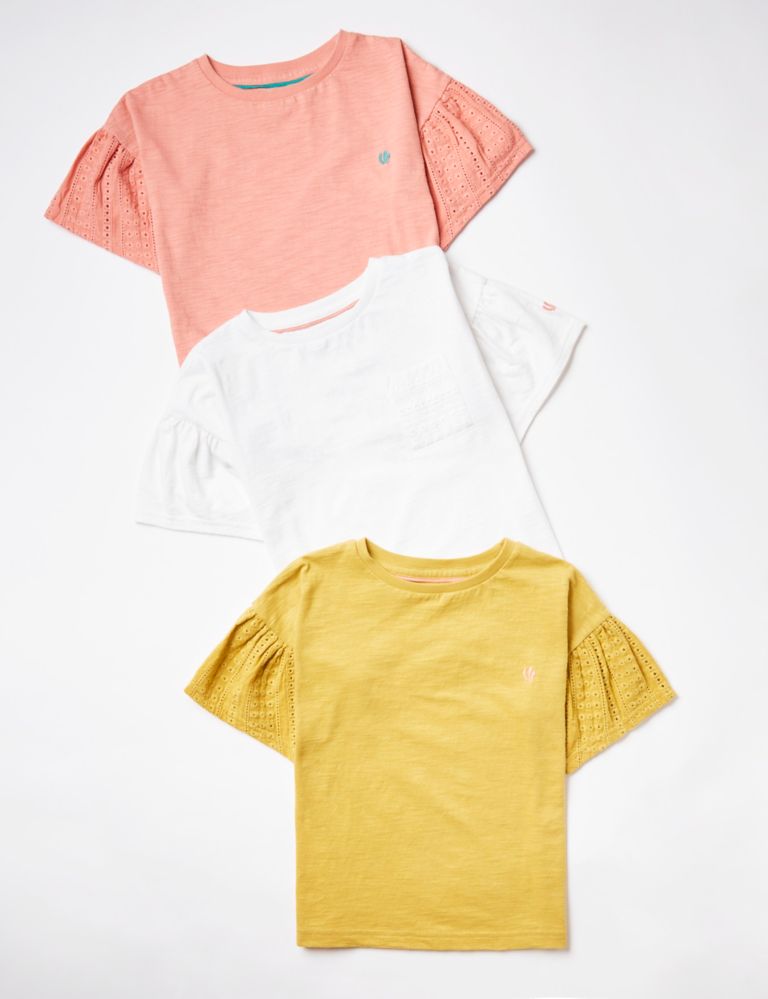 3pk Pure Cotton Broderie T-Shirts (3-13 Yrs) 2 of 5
