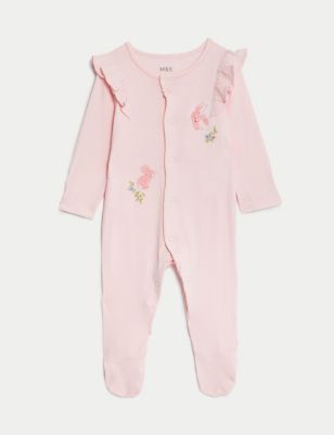 3pk Pure Cotton Bunny & Floral Sleepsuits (6½lbs-3 Yrs) Image 2 of 5