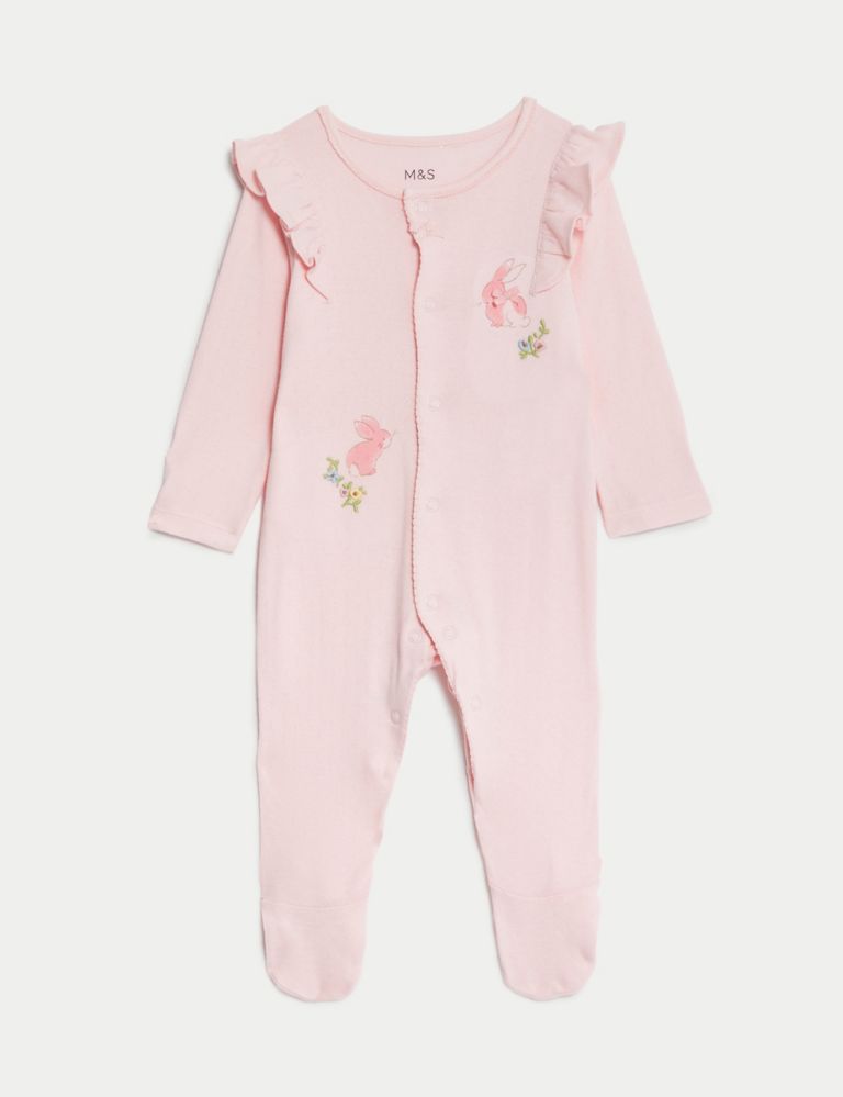 3pk Pure Cotton Bunny & Floral Sleepsuits (6½lbs-3 Yrs) 2 of 5