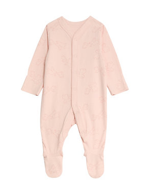 3pk Pure Cotton Bunny & Striped Sleepsuits (5lbs-3 Yrs) Image 2 of 4